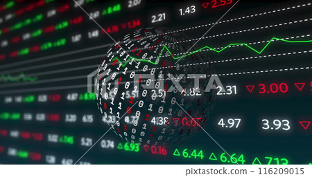 Image of financial data processing over globe 116209015