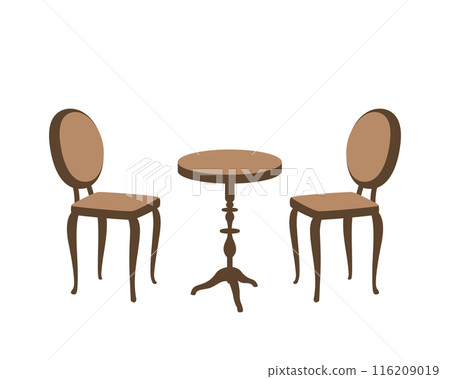 一套仿古風格咖啡館桌椅的向量圖 116209019