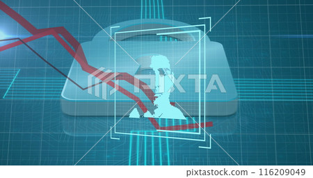 Image of red lines, biometric photo, padlock and online security data processing Image of red lines, biometric photo, padlock and online security data processing 116209049