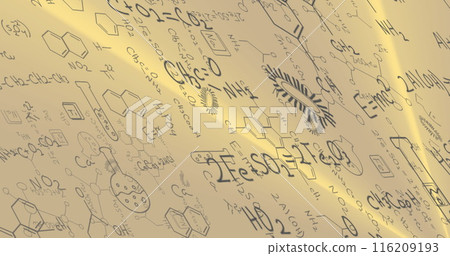 Image of chemical formulas and multiple drawing of organisms over abstract background 116209193