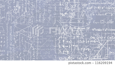 Image of mathematical equations and diagrams over blue background Image of mathematical equations and diagrams over blue background 116209194