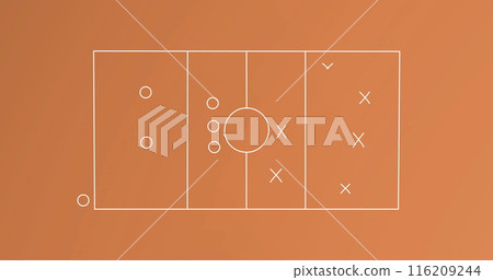 Image of game plan with arrows, circles and x symbol on sports court 116209244