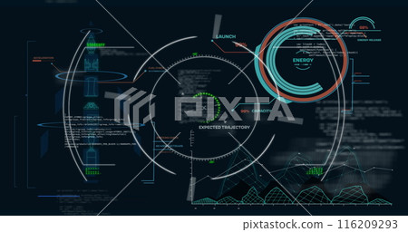 Image of scope scanning over data processing on black background Image of scope scanning over data processing on black background 116209293