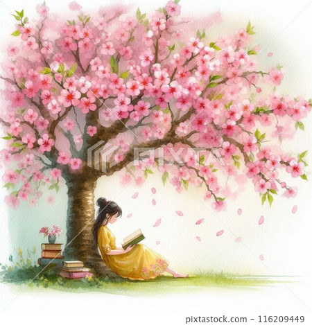 Girl Reading A Book Under A Tree Painting