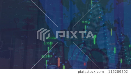 Image of statistics and financial data processing over world map Image of statistics and financial data processing over world map 116209502