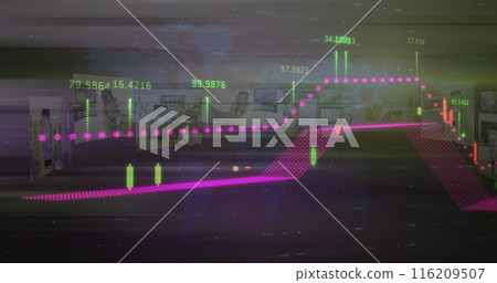 Image of financial data processing over screens 116209507