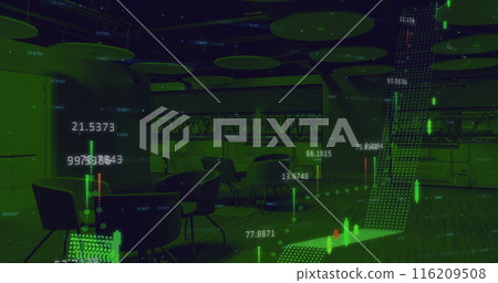 Image of statistics and financial data processing over office 116209508