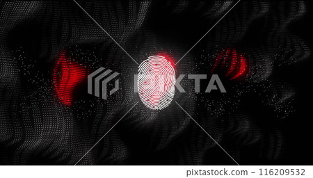 Image of data processing over biometric fingerprint on dark background 116209532