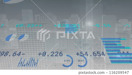 Image of financial data processing over cityscape Image of financial data processing over cityscape 116209547