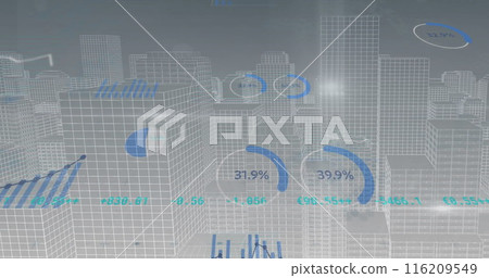 Image of financial data processing over cityscape Image of financial data processing over cityscape 116209549
