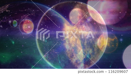 Digital composite of Science Composition Universe combined with animated planet 116209607