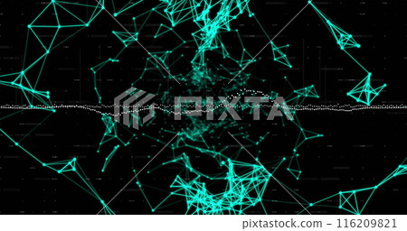 Image of circular neon shapes in seamless pattern against network of connections 116209821