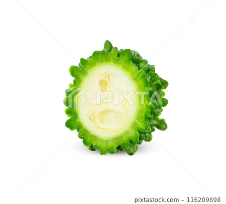 Sliced bitter gourd isolated on white background. Sliced bitter gourd isolated on white background. 116209898