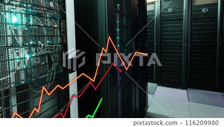 Image of statistical data processing against computer server room 116209980
