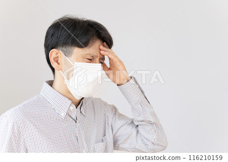 Man in poor health, headache 116210159