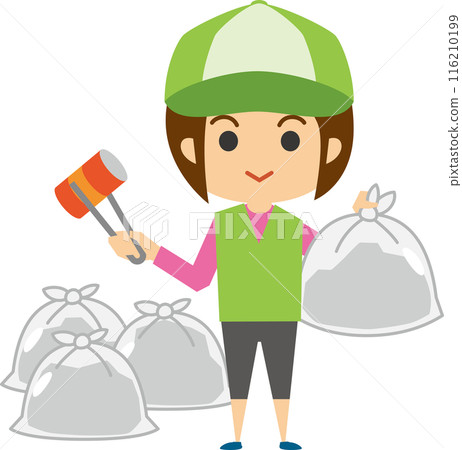 Illustration of a woman volunteering to pick up trash 116210199