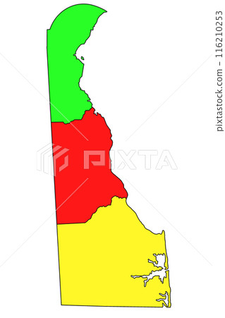 Delaware administrative map. counties map of Delaware with different colours, blank Map, empty map of Delaware 116210253