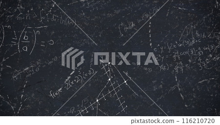 Image of mathematical data processing over black chalkboard 116210720