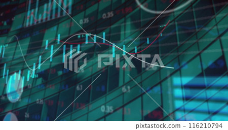 Image of data processing and diagram over modern building Image of data processing and diagram over modern building 116210794
