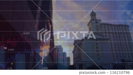Image of data processing and diagram over cityscape Image of data processing and diagram over cityscape 116210796