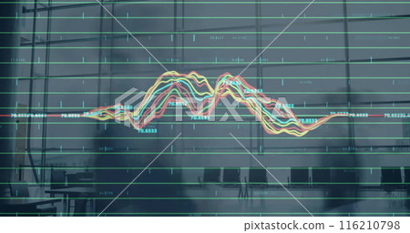 Image of data processing and diagram over people walking Image of data processing and diagram over people walking 116210798