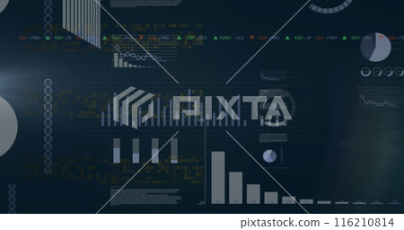 Image of finacial data processing on black background Image of finacial data processing on black background 116210814