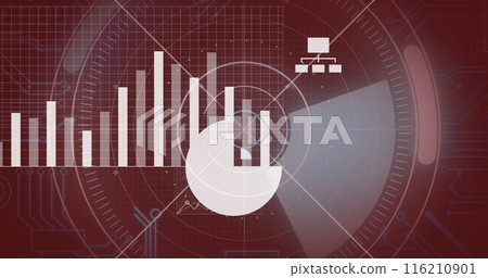 Image of scope scanning and financial data processing over dark background Image of scope scanning and financial data processing over dark background 116210901