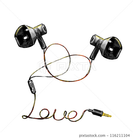 Wired earphone and love illustration 116211104