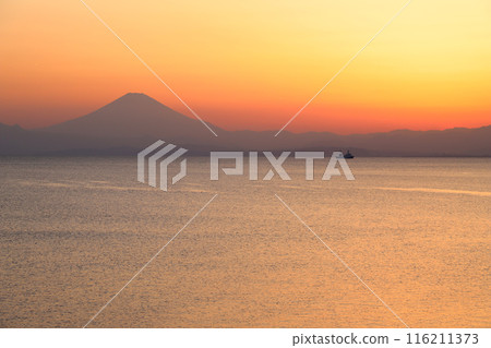 Boat and Mt. Fuji in the evening Boat and Mt. Fuji in the evening 116211373