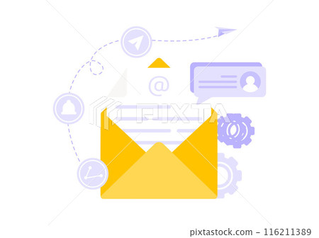 Email Service Vector Illustration with File Correspondence Delivery, Electronic Mail Messaging, and Business Marketing in a Flat Cartoon Background Email Service Vector Illustration with File Correspondence Delivery, Electronic Mail Messaging, and Business Marketing in a Flat Cartoon Background 116211389