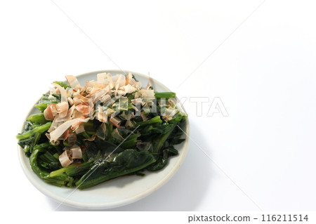 白色背景上的菠菜 ohitashi 白色背景上的菠菜 ohitashi 116211514