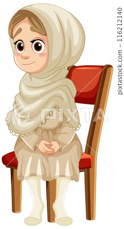 Young Muslim Girl Sitting on Chair 116212140
