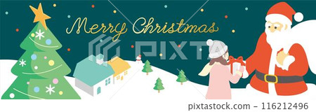橫幅框架聖誕節等距聖誕老人城市景觀背景插畫素材 116212496
