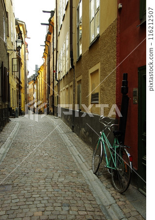 Cobblestone alley in Gamla Stan, Stockholm's Old Town 116212507