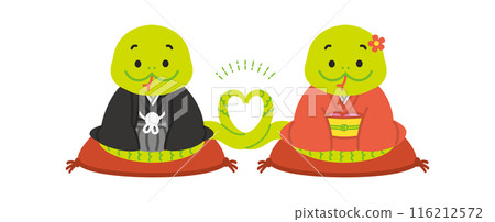 2025年蛇年卡素材-穿著和服的蛇角色可愛插畫 116212572