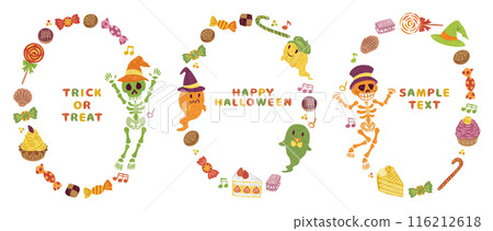 十月萬聖節糖果骷髏鬼插畫素材圓框套裝 116212618