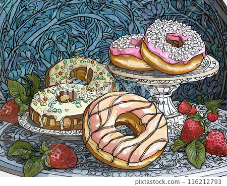 Art Nouveau style donut illustration 116212793