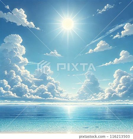 Landscape with sun, sea and clouds 116213503