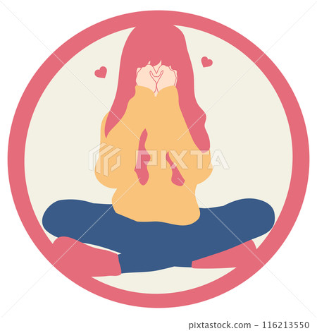 年輕女子用雙手做一顆心的圓形插圖 116213550