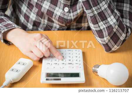 Person calculating electricity bill 116213707