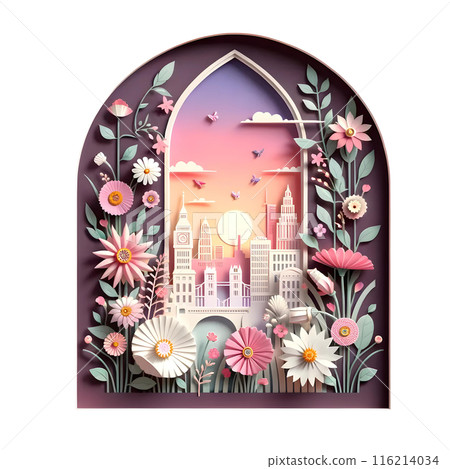 3d London city view with paper art  116214034