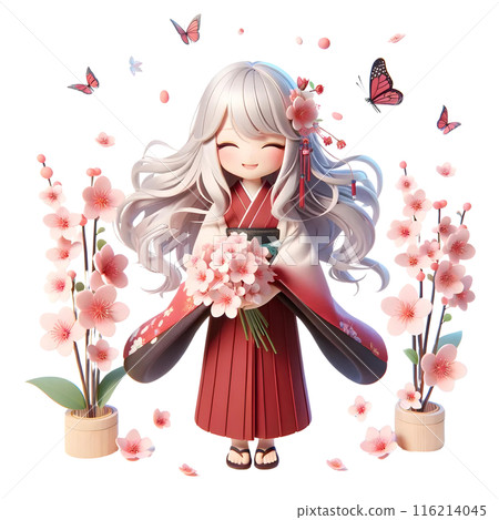 3d girl in kimono with cherry blossom 116214045