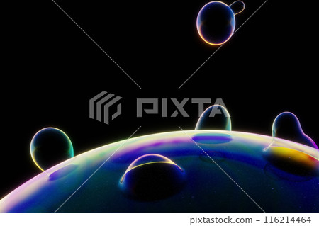 Rainbow-colored metaballs that separate from the main body and fuse and combine Rainbow-colored metaballs that separate from the main body and fuse and combine 116214464