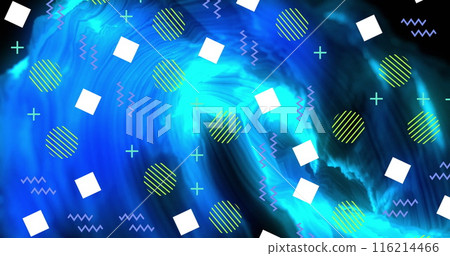 Image of pattern moving on seamless loop over blue glowing light trails Image of pattern moving on seamless loop over blue glowing light trails 116214466