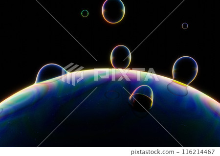 Rainbow-colored metaballs that separate from the main body and fuse and combine Rainbow-colored metaballs that separate from the main body and fuse and combine 116214467
