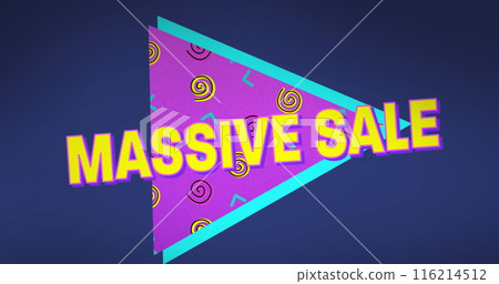 Image of massive sale text over retro vibrant pattern background Image of massive sale text over retro vibrant pattern background 116214512