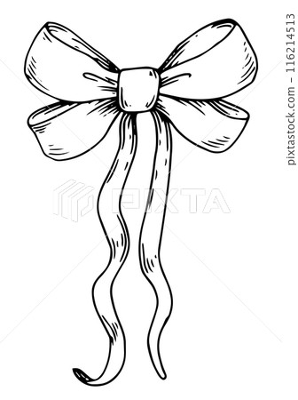 vector illustration in sketch style. bow, silk ribbon. symbol of the fight against breast cancer, femininity vector illustration in sketch style. bow, silk ribbon. symbol of the fight against breast cancer, femininity 116214513