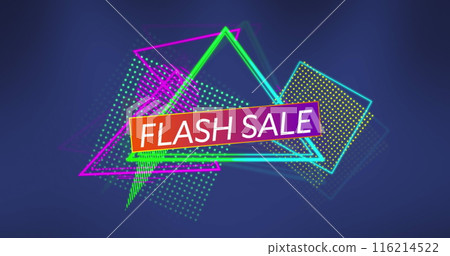 Image of flash sale text over neon vibrant pattern background 116214522