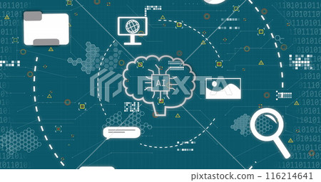 Image of ai icons and data processing over blue background Image of ai icons and data processing over blue background 116214641