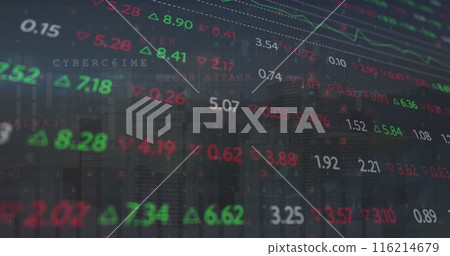 Image of financial data processing over citycape Image of financial data processing over citycape 116214679
